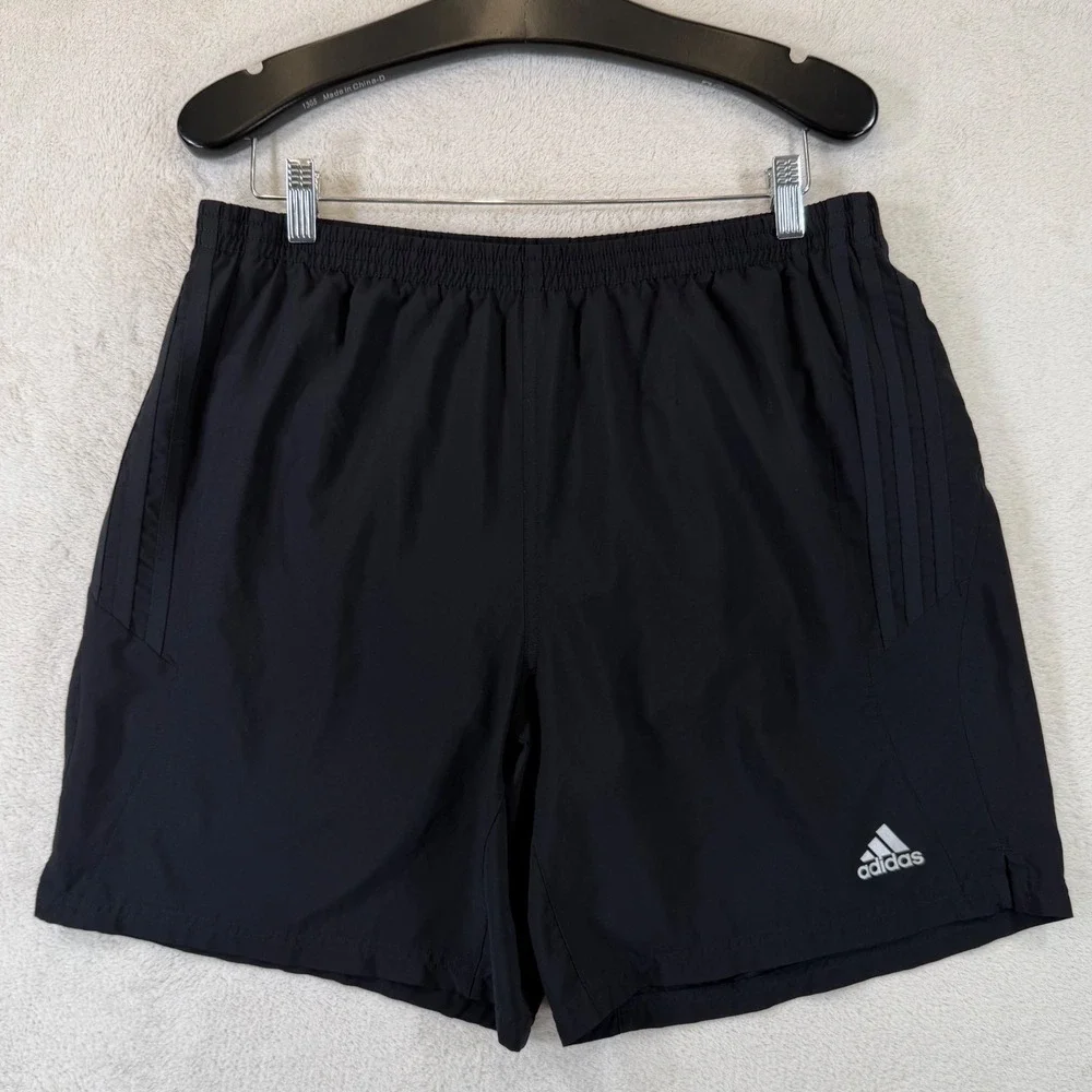 Adidas Mens Running Shorts Black on Black 3-Stripe Mesh Liner XL V11605